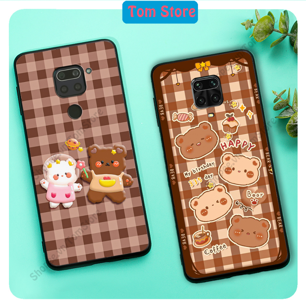 Ốp lưng Xiaomi Redmi Note 9 / Note 9s / Note 9 Pro in hình caro gấu thỏ, gấu bear cute
