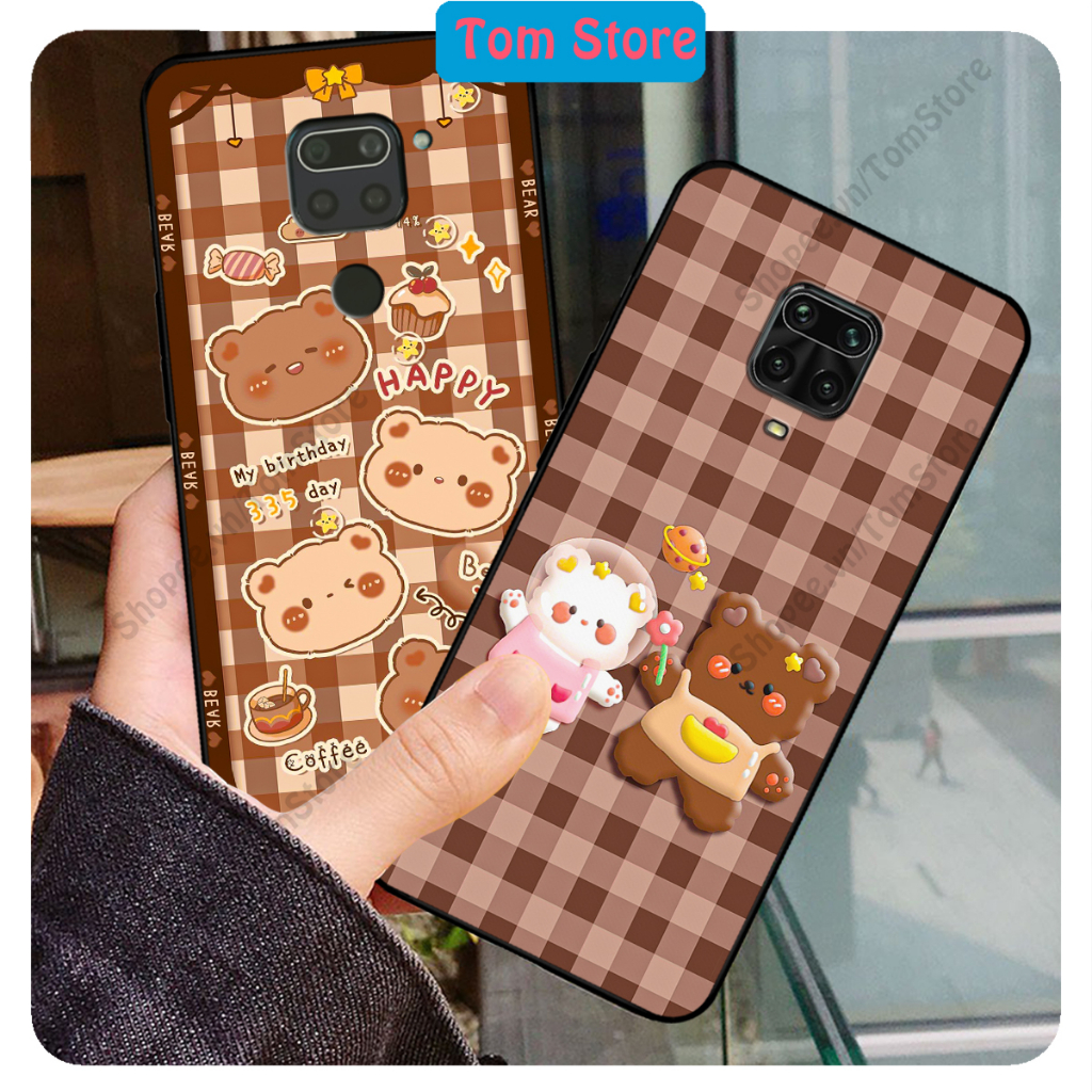 Ốp lưng Xiaomi Redmi Note 9 / Note 9s / Note 9 Pro in hình caro gấu thỏ, gấu bear cute