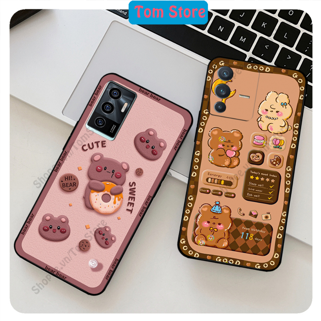 Ốp lưng Vivo V23e - Vivo V23 5G in hình nền caro gấu thỏ, gấu bear cute