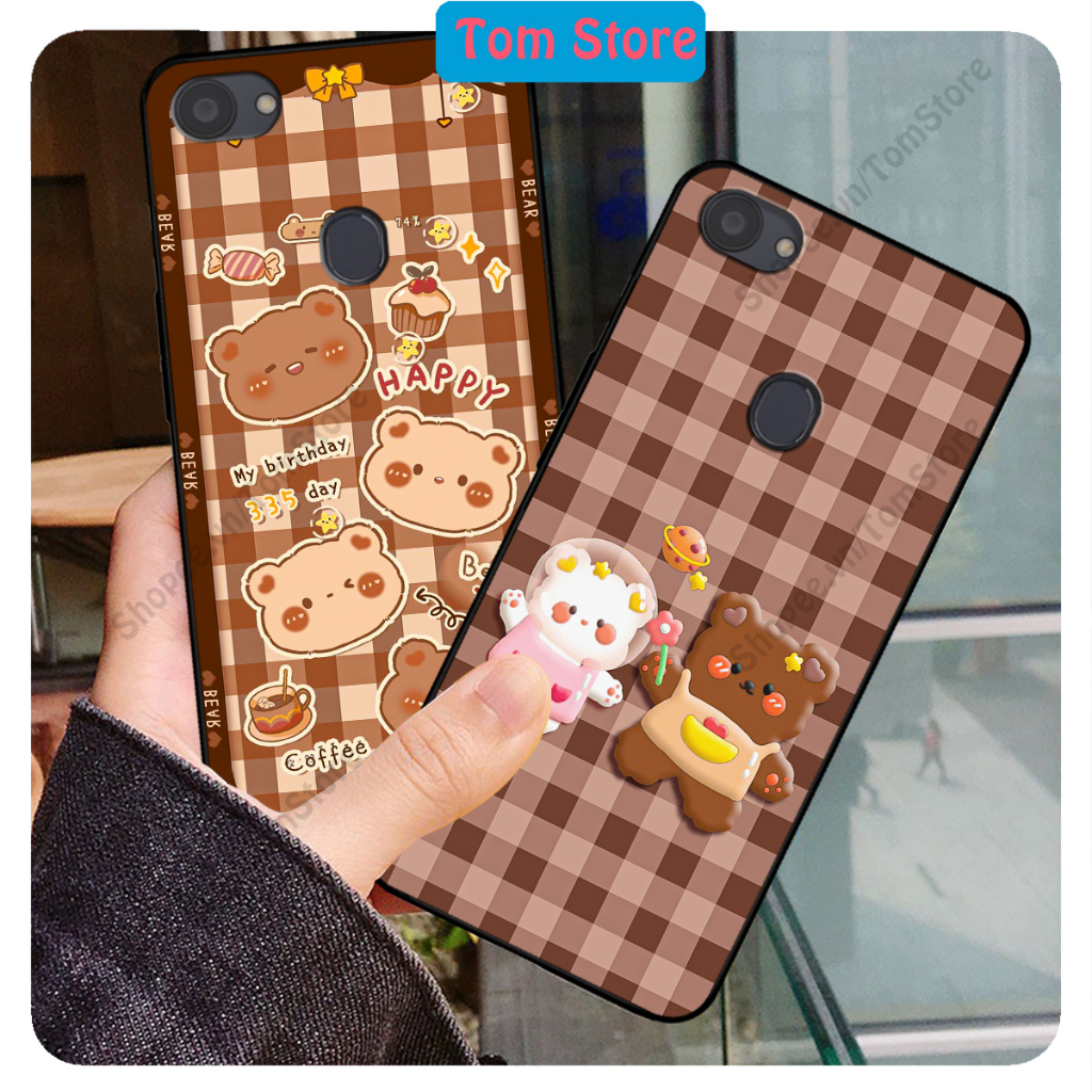 Ốp lưng Oppo F5 / F5 Youth / Oppo F7 in hình nền caro gấu thỏ, gấu bear cute