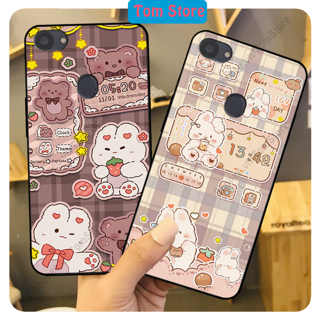Ốp lưng Oppo F5 / F5 Youth / Oppo F7 in hình nền caro gấu thỏ, gấu bear cute
