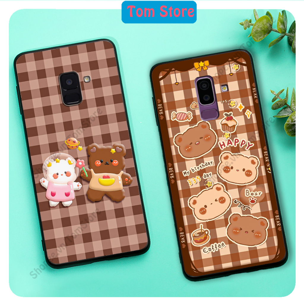 Ốp lưng Samsung J6 2018 / J6 Plus / J6+ / J8 in hình caro gấu thỏ, gấu bear cute