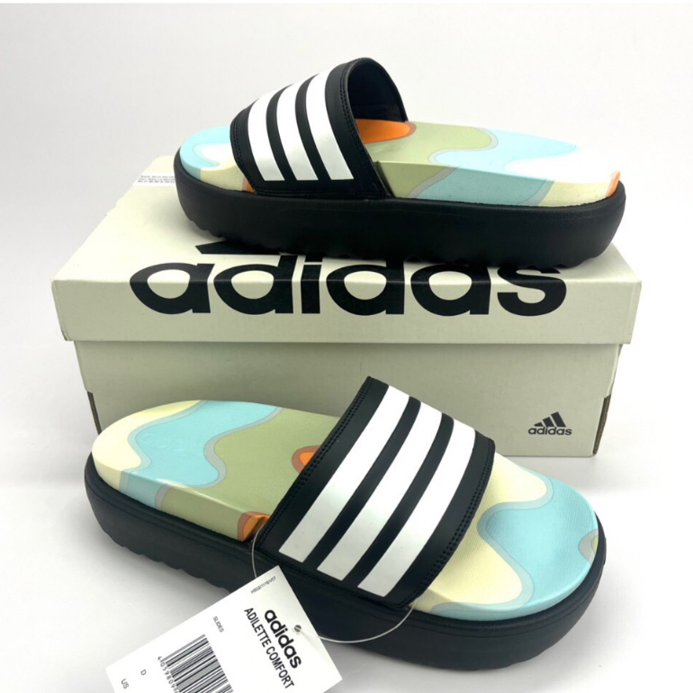 Dép quai ngang Adidas 3 sọc đế màu loang siêu đẹp cao 4cm hot trend 2023 Full Box