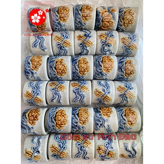 Chén kỷ thờ men rạn nổi cao cấp Bát Tràng, chén thờ hoa sen, chén thờ cuốn thư