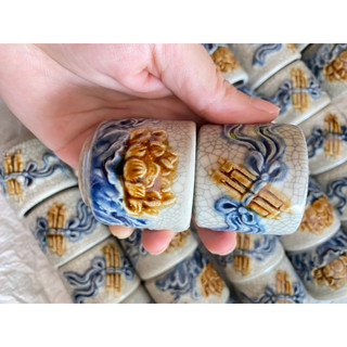 Chén kỷ thờ men rạn nổi cao cấp Bát Tràng, chén thờ hoa sen, chén thờ cuốn thư