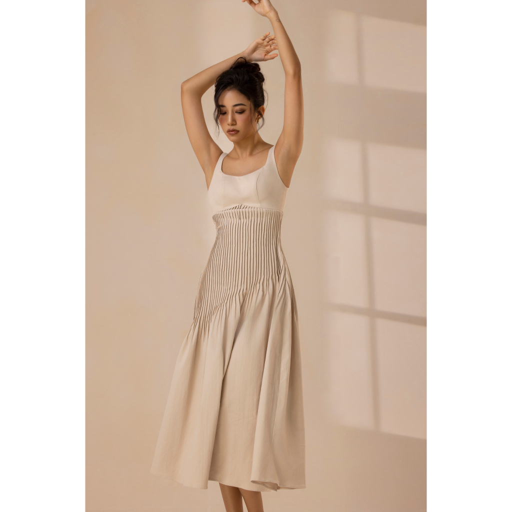 Đầm midi xếp nếp ly La Lune - La Lune Pleated Midi Dress