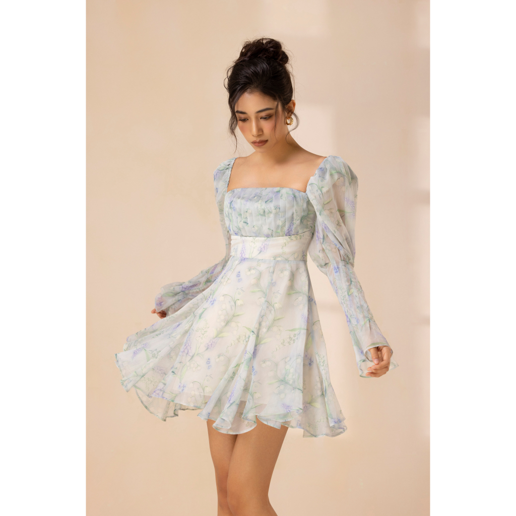 Des Fleurs Đầm ngắn hoạ tiết hoa Lily of the Valley