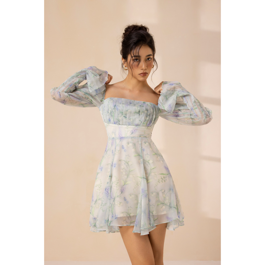 Des Fleurs Đầm ngắn hoạ tiết hoa Lily of the Valley