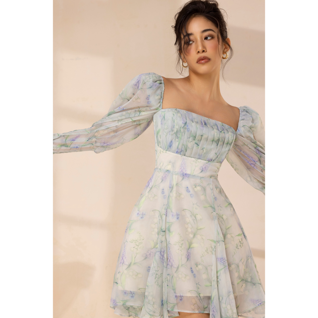 Des Fleurs Đầm ngắn hoạ tiết hoa Lily of the Valley