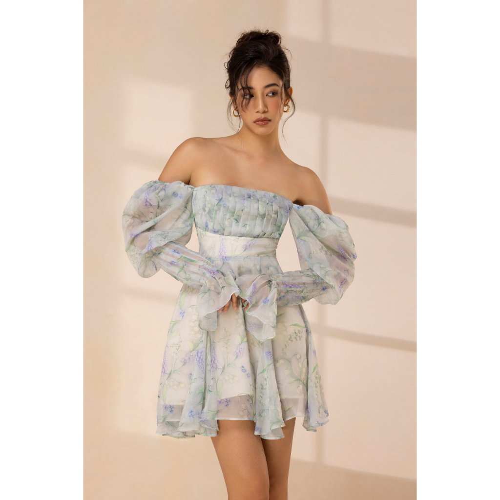 Des Fleurs Đầm ngắn hoạ tiết hoa Lily of the Valley