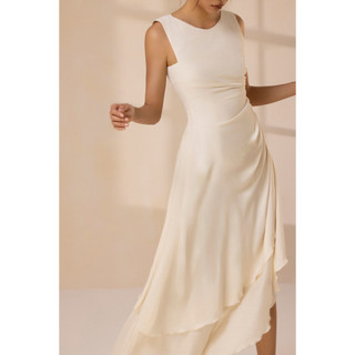 Des Fleurs đầm lụa linen thiết kế vạt chéo lượn sóng Pixie Long Dress