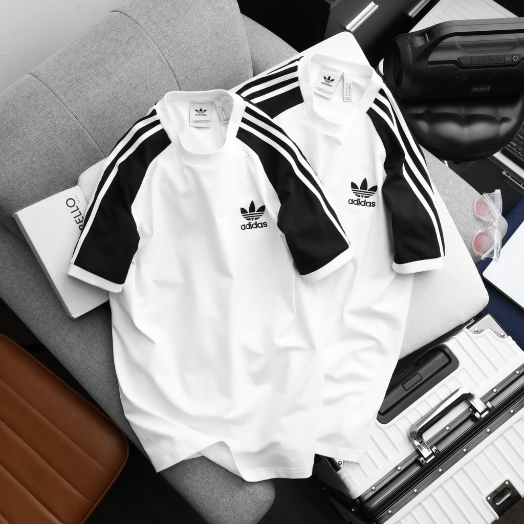Áo thun Adidas Raglan 3 sọc unisex logo thêu cao cấp