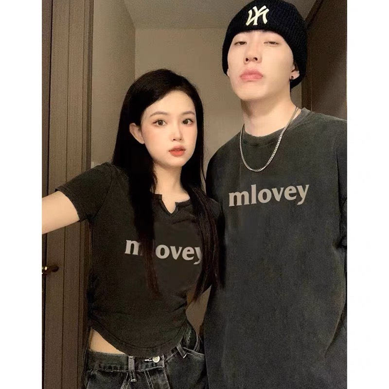 Couple Set Đôi Nam Nữ Áo Croptop Và Áo Phông In Chữ Thời Trang 2023