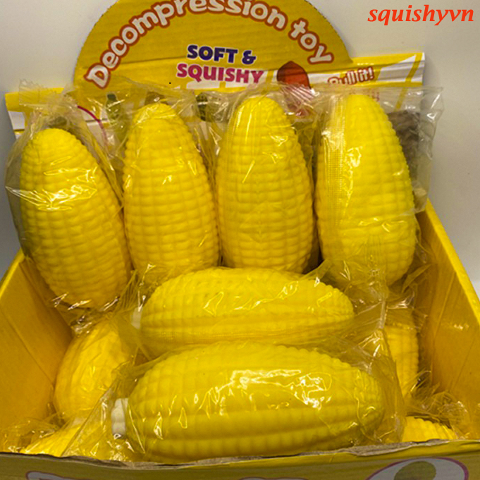Squishy hình BẮP NGÔ CHÍN VÀNG đồ chơi slime slam quả chuối quả táo quả dưa hấu