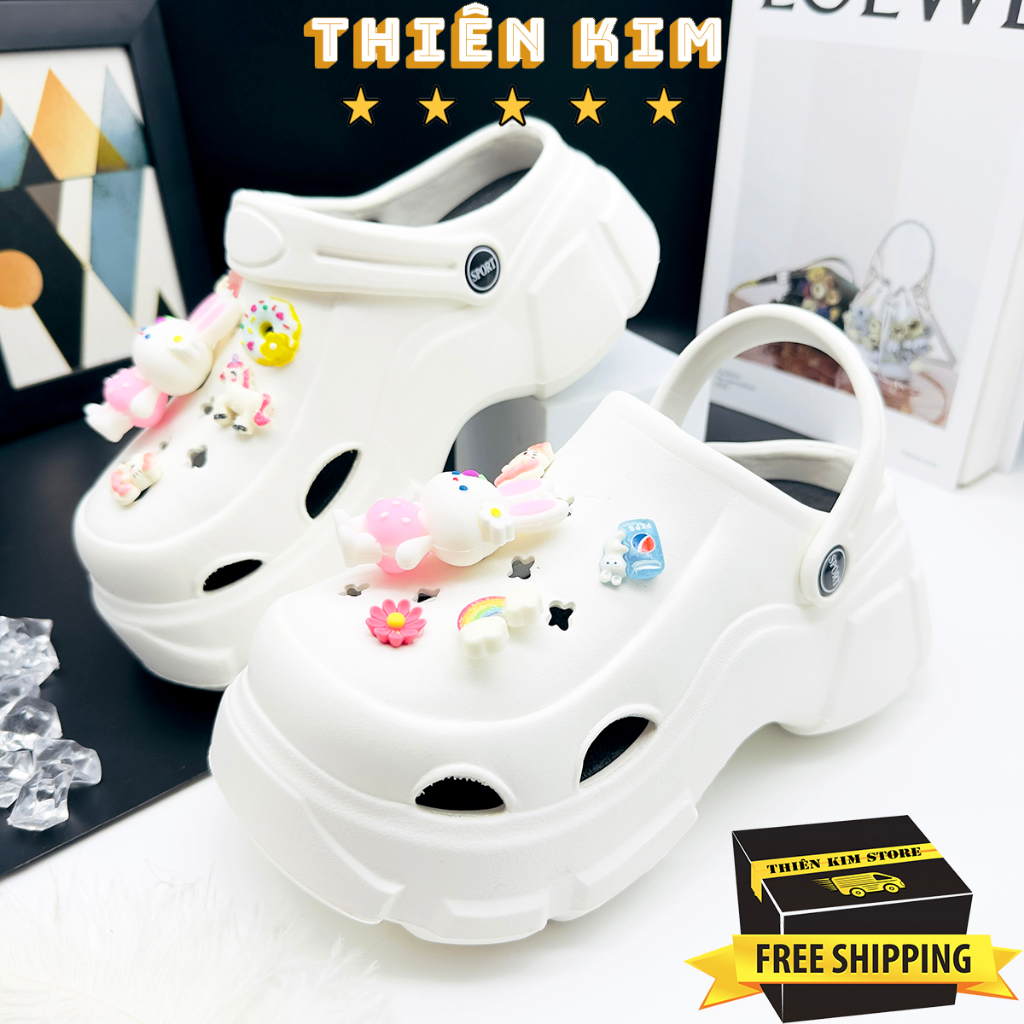 Dép Sục Cross nữ độn đế 7cm kèm sticker Thỏ Hồng dễ thương nổi 3D Loại 1 Cao Cấp ẢNH THẬT 100% D7767