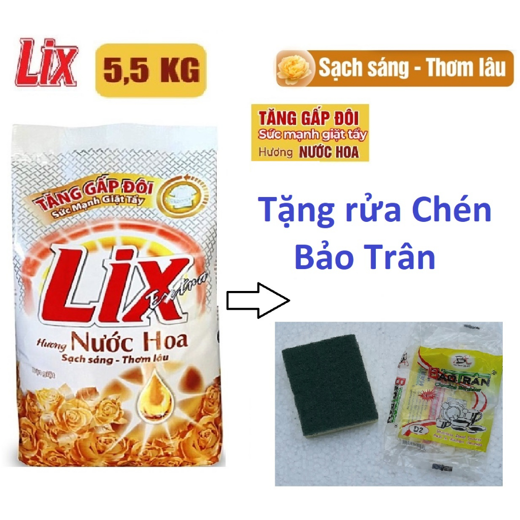 Bột giặt Lix Extra hương nước hoa 5.5Kg tăng gấp đôi sức mạnh giặt tẩy