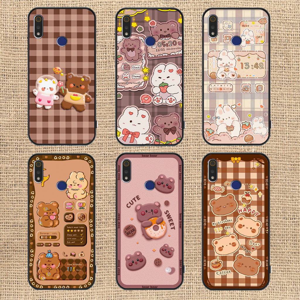 Ốp lưng Realme 3 / 3 Pro in hình nền caro gấu thỏ, gấu bear cute