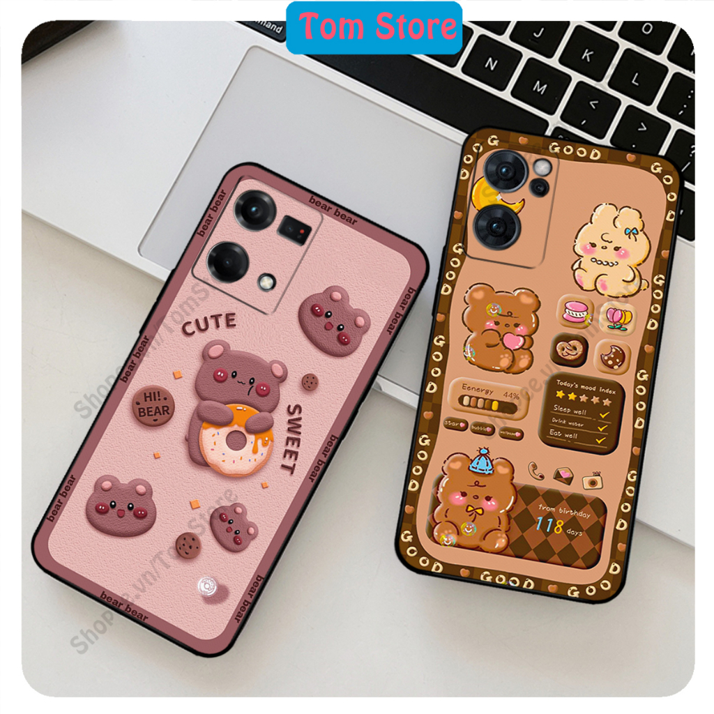 Ốp lưng Oppo Reno 7 4G - Reno 7 / Reno 7Z 5G / Reno 7 in hình nền caro gấu thỏ, gấu bear cute