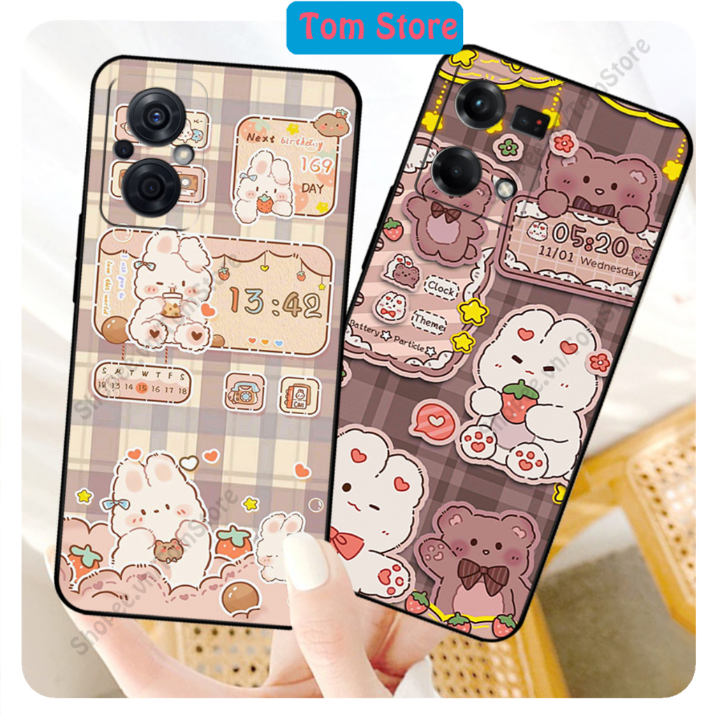 Ốp lưng Oppo Reno 7 4G - Reno 7 / Reno 7Z 5G / Reno 7 in hình nền caro gấu thỏ, gấu bear cute
