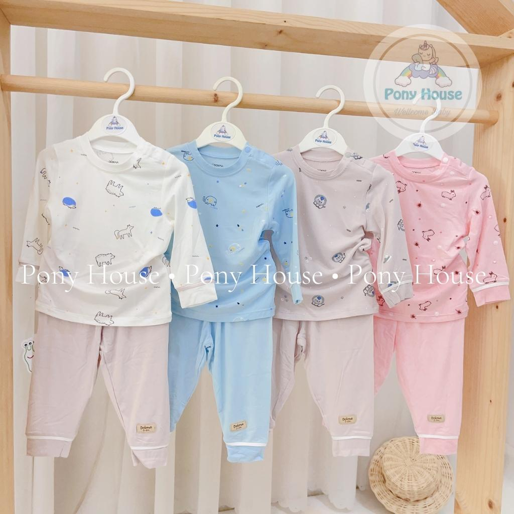 Bộ Quần Áo Dài Tay Dokma Cài Vai Chất Bambo Siêu Mềm Mại Cho Bé Trai Bé Gái Size 6-9M Đến 24-36M