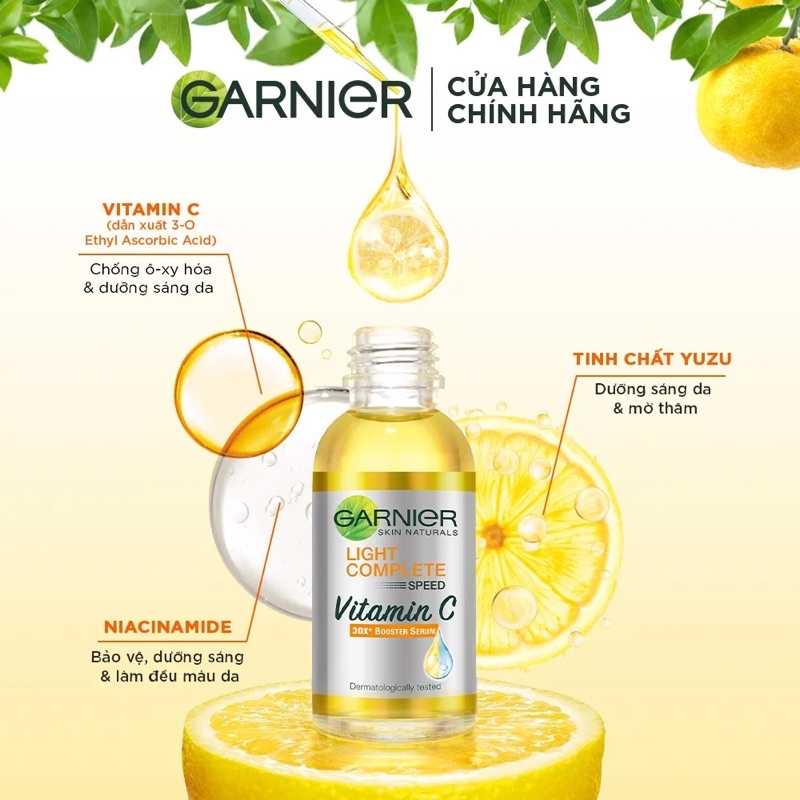 Tinh chất Garnier Dưỡng Sáng Da & Mờ Thâm Vitamin C - Garnier Bright Complete 30x Booster Serum 30ml