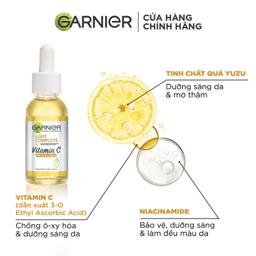 Tinh chất Garnier Dưỡng Sáng Da & Mờ Thâm Vitamin C - Garnier Bright Complete 30x Booster Serum 30ml