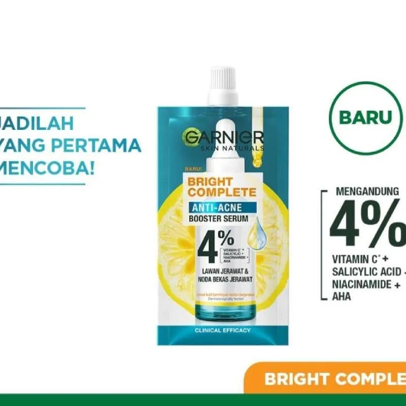 Sample Garnier Bright Complete Anti-Acnes Booster Serum 4% [Niacinamide, BHA, AHA, Vitamin C] 7.5ml