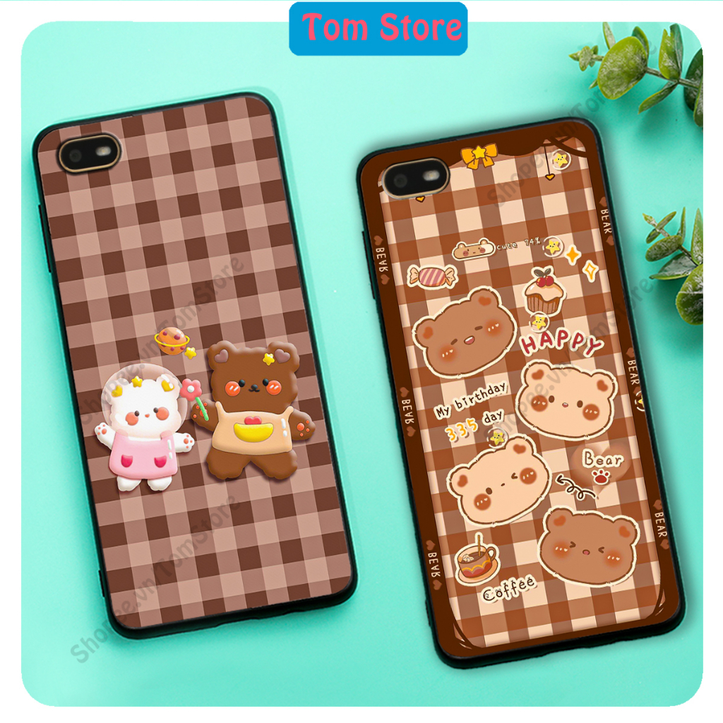 Ốp lưng Oppo A3s / Oppo A1k in hình nền caro gấu thỏ, gấu bear cute