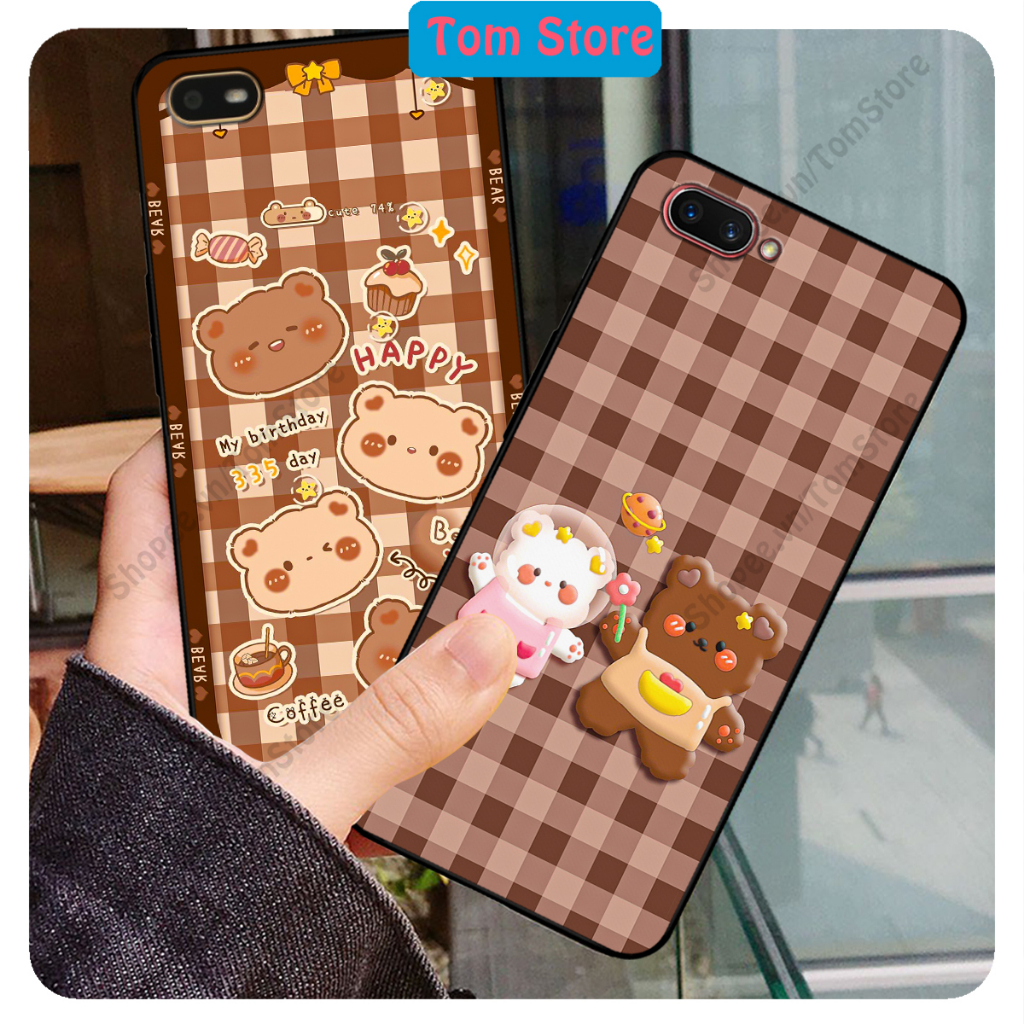 Ốp lưng Oppo A3s / Oppo A1k in hình nền caro gấu thỏ, gấu bear cute