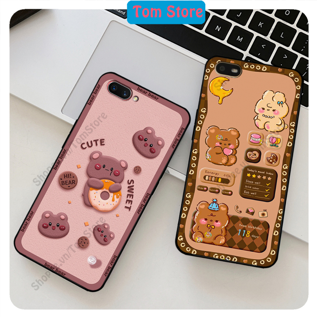 Ốp lưng Oppo A3s / Oppo A1k in hình nền caro gấu thỏ, gấu bear cute