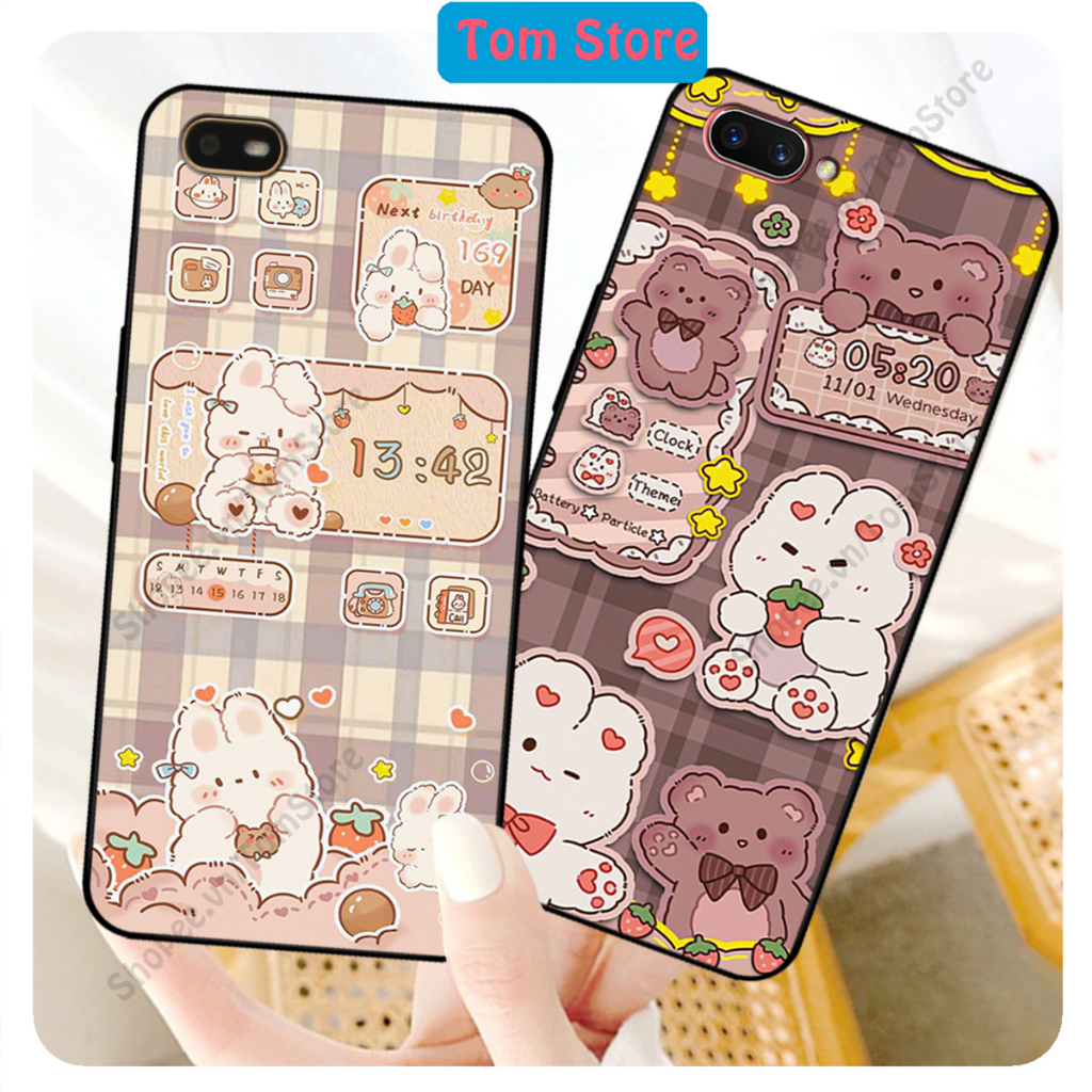 Ốp lưng Oppo A3s / Oppo A1k in hình nền caro gấu thỏ, gấu bear cute
