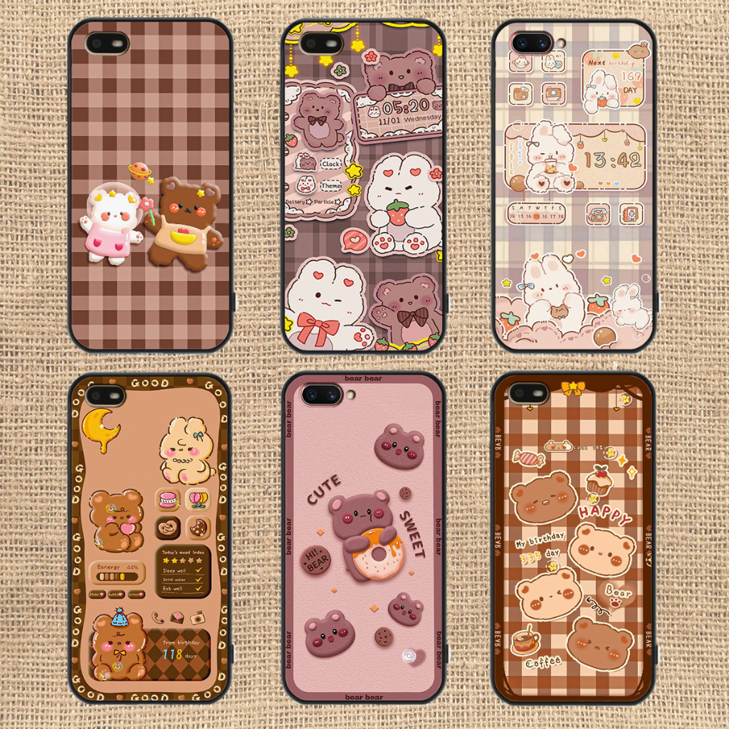 Ốp lưng Oppo A3s / Oppo A1k in hình nền caro gấu thỏ, gấu bear cute