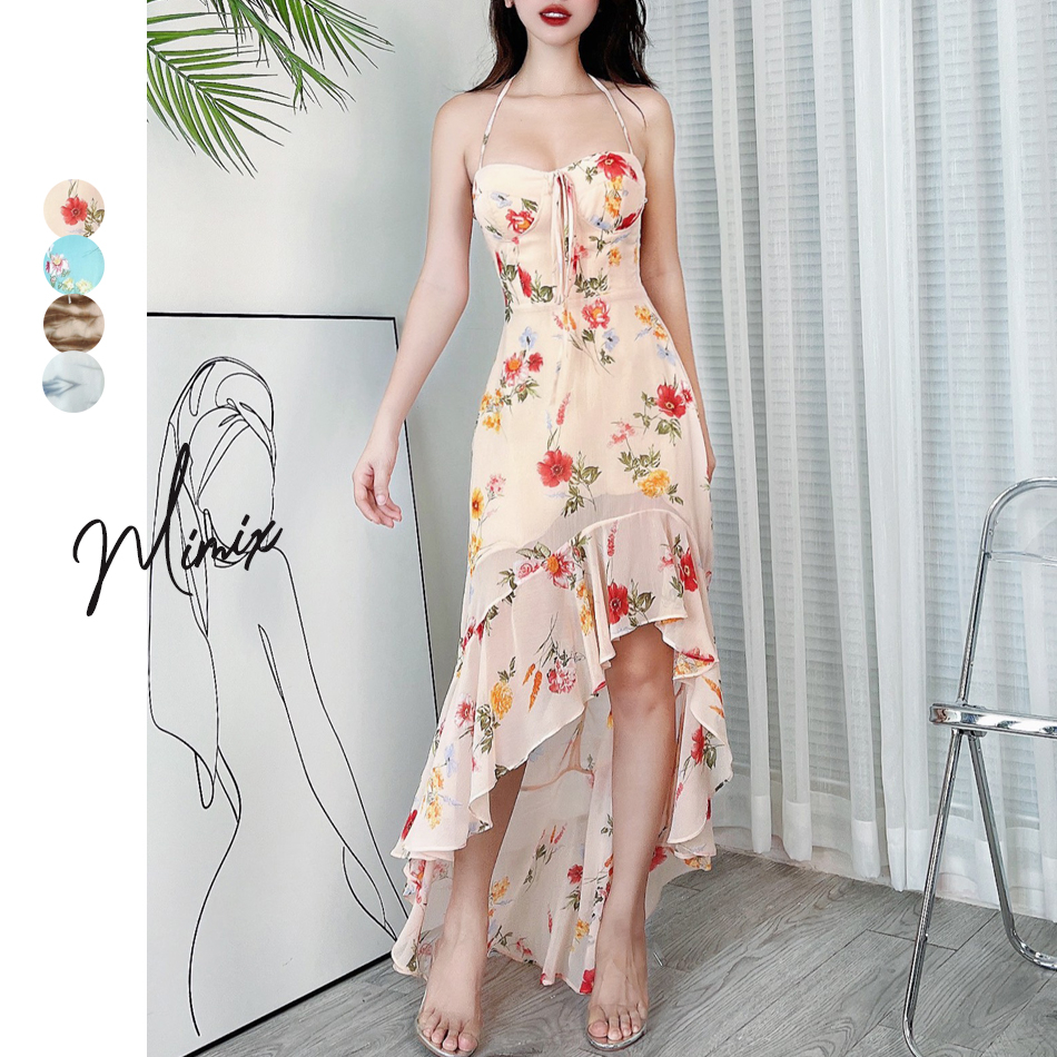 Đầm maxi hoa mullet cúp ngực tay lửng MIMIX DE1225