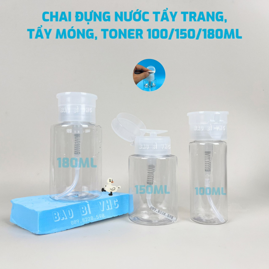 Chai Đựng Nước Tẩy Trang, Rửa Móng (Nail), Toner/ Chai Lọ Có Nắp Nhấn 100ml/ 150ml/ 180ml Chiết Nước Hoa Hồng/ Lau Gel