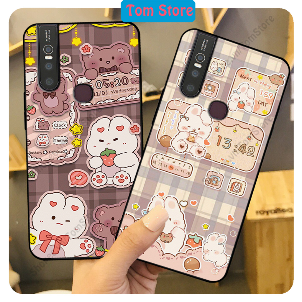 Ốp lưng Vivo V15 / V15 Pro in hình nền caro gấu thỏ, gấu bear cute