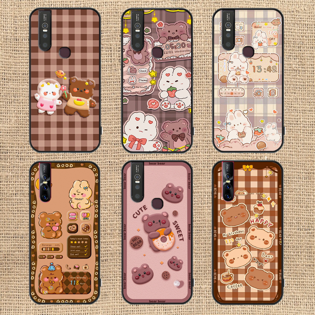 Ốp lưng Vivo V15 / V15 Pro in hình nền caro gấu thỏ, gấu bear cute