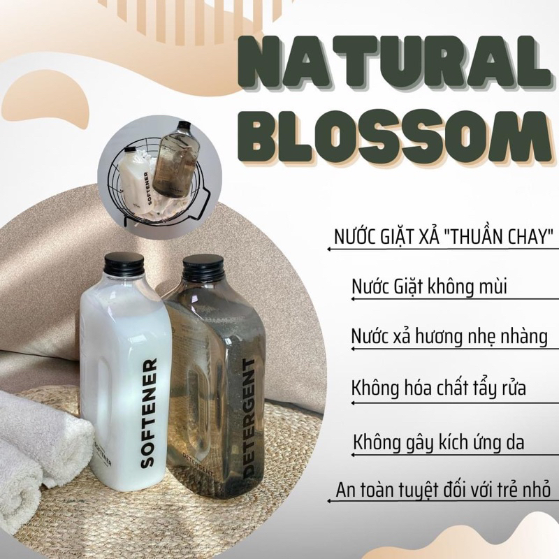 Nước giặt xả quần áo cho trẻ em Natural Blossom thuần chay 100% made in Korea 1400ml