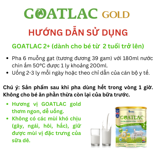 Sữa Dê Goatlac Gold 2+ 800g dành cho trẻ dị ứng đạm sữa bò - VitaDairy