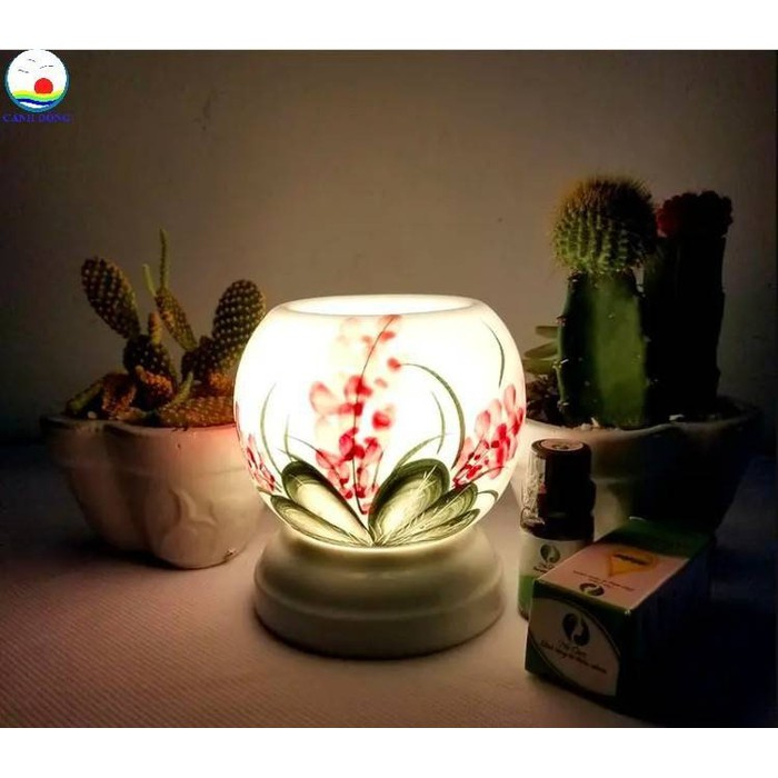 Đèn xông tinh dầu gốm sứ Bát Tràng vẽ phong cảnh và làng quê Việt Nam - tặng kèm lọ xông tinh dầu- - giao mẫu ngẫu nhiên