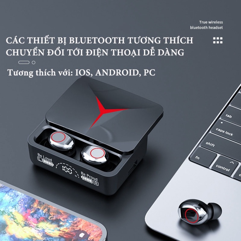 Tai nghe bluetooth M90 Pro phiên bản TWS 5.3,tai nghe không dây nắp trượt âm thanh bass chuẩn kiêm sạc dự phòng cao cấp