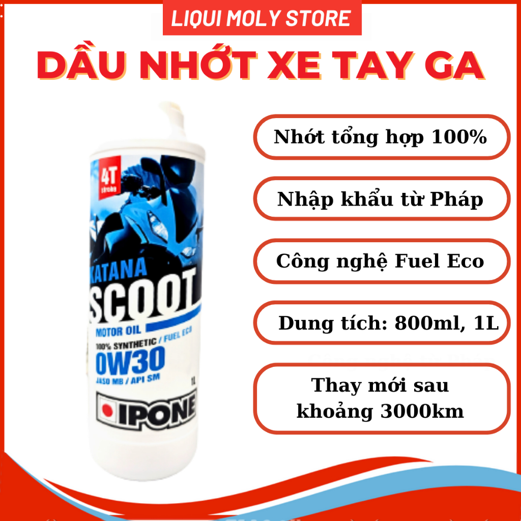 Nhớt tay ga tổng hợp 4T Scooter Ipone Katana Scoot 0W-30 (1L)- Sản xuất tại Pháp