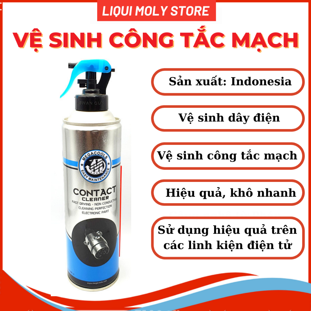 Megacools Contact Cleaner 500ml dung dịch vệ sinh dây điện ,công tắc, mạch điện tử an toàn- Sản xuất tại Indonesia