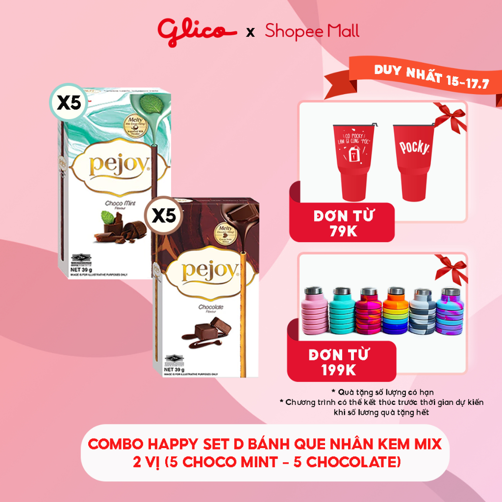 Bánh que nhân kem mix 2 vị socola & socola bạc hà GLICO Pejoy (Happy Set D 10 hộp - 5 chocolate 5 Choco Mint)