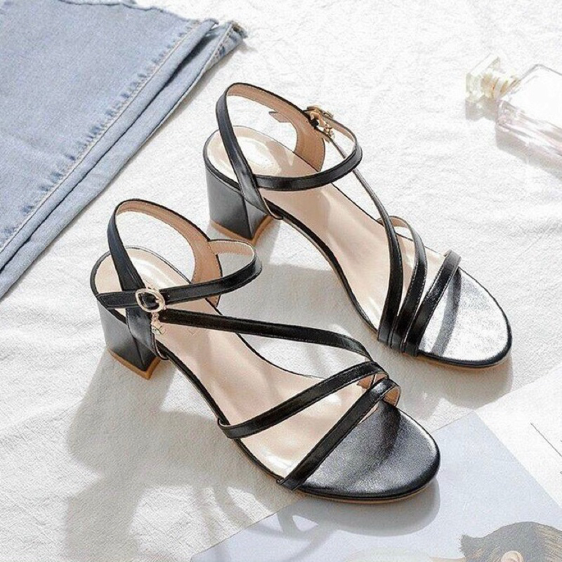 Giày cao gót sandal 7p 3 dây chéo đơn giản