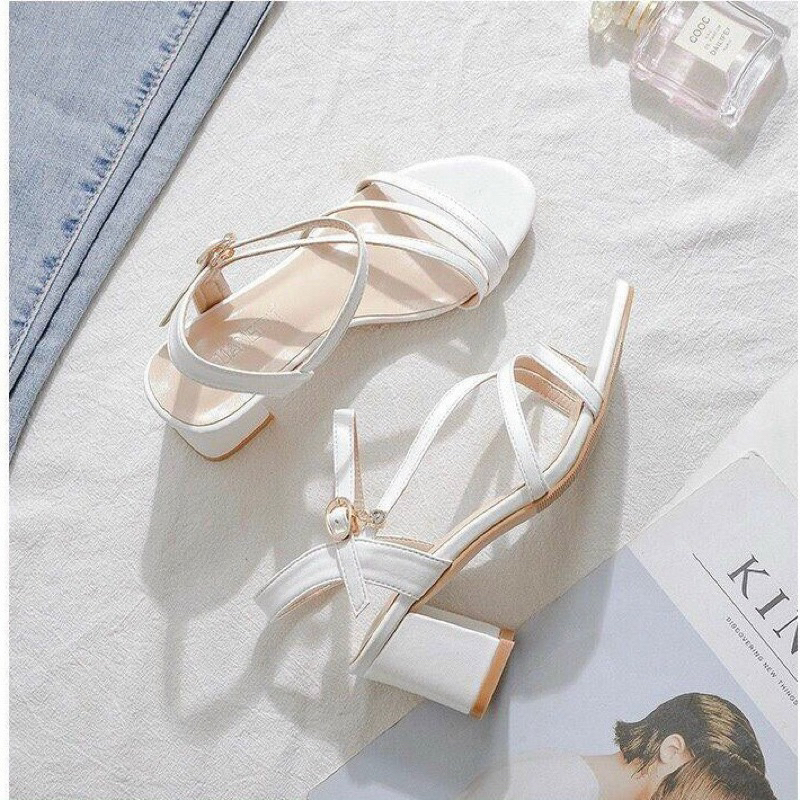 Giày cao gót sandal 7p 3 dây chéo đơn giản