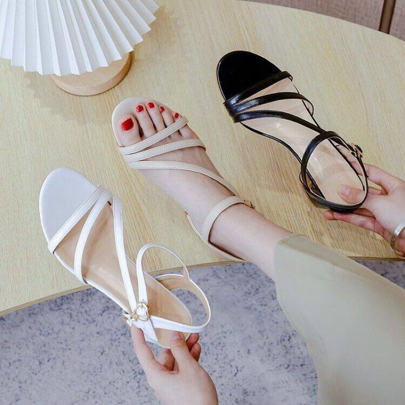 Giày cao gót sandal 7p 3 dây chéo đơn giản