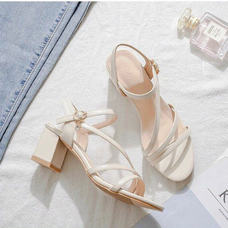 Giày cao gót sandal 7p 3 dây chéo đơn giản