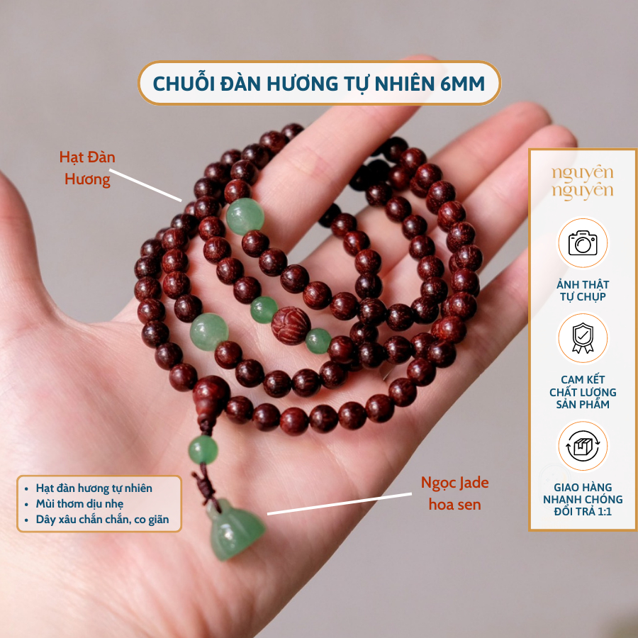 Vòng đeo tay, chuỗi hạt Gỗ Đàn Hương charm Hoa Sen phong thuỷ bình an, thời trang duyên dáng