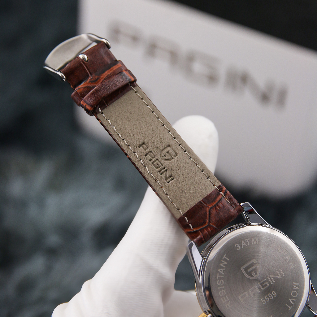 Đồng Hồ Nam Chính Hãng Pagini 5599 - Dây Da Cao Cấp - Kim Dạ Quang - Chống Nước Rửa Tay Đi Mưa