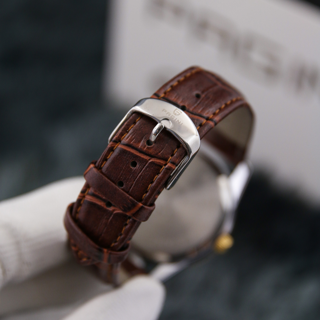 Đồng Hồ Nam Chính Hãng Pagini 5599 - Dây Da Cao Cấp - Kim Dạ Quang - Chống Nước Rửa Tay Đi Mưa